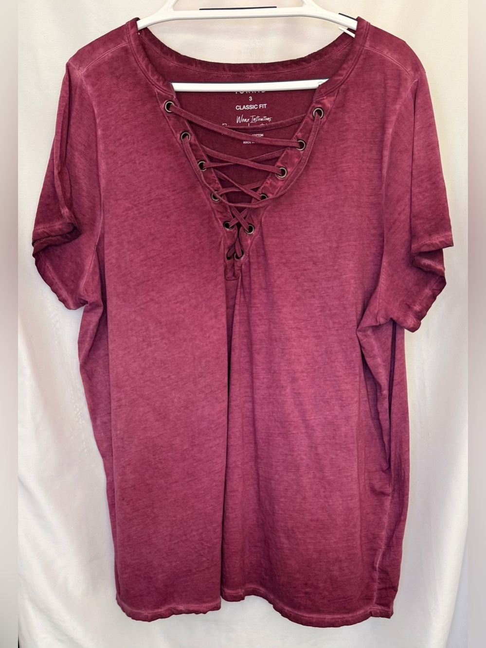 Women’s Lace-Up Short Sleeve Top in Wine by New Directions